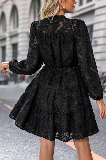 Black A Line Long Sleeves Casual Dress